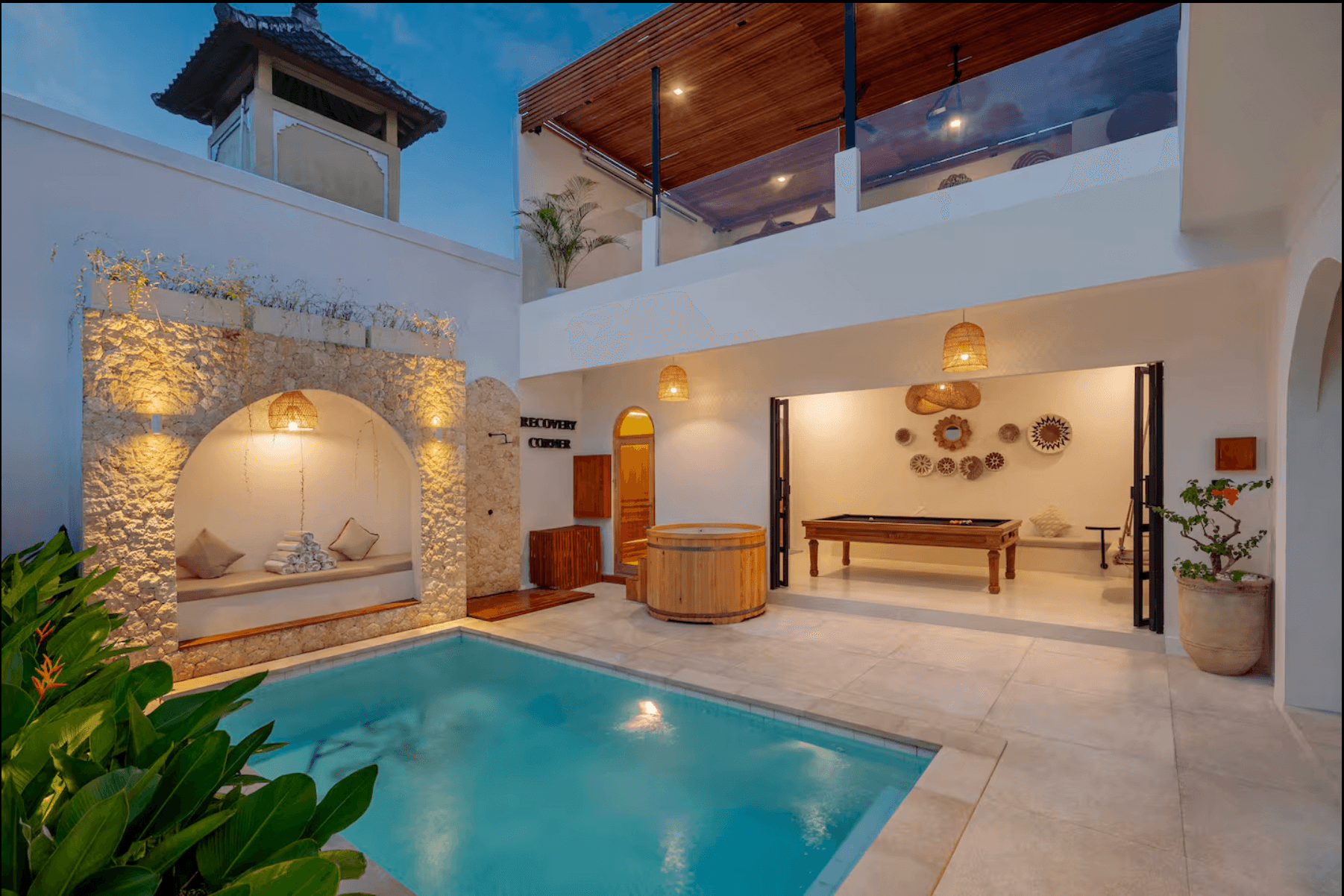 Minimalist bedroom interior in renovated Bali villa